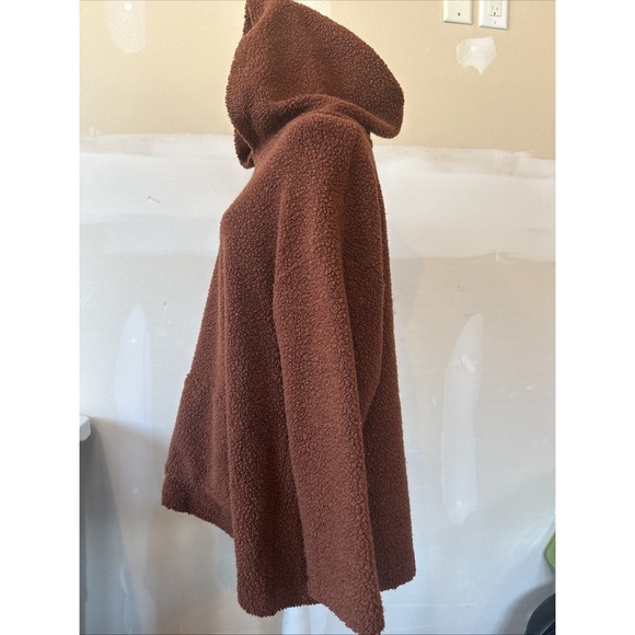Bryn Walker Oversized Rust Colored Sherpa Fleece Pullover Hoody Kangaroo Pocket - Picture 4 of 6